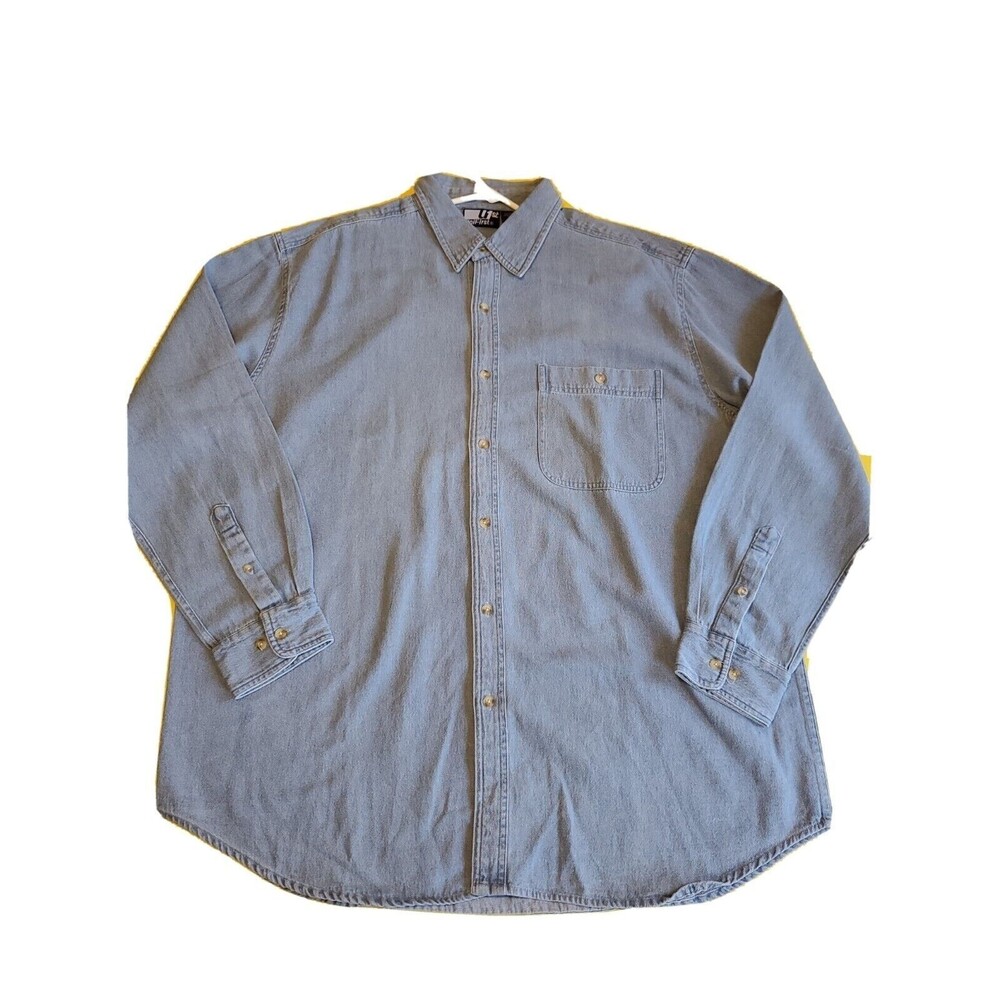 Mens Collared Xl Button Front Shirt Light Blue Cotton Long Sleeve By Unifirst
